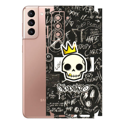 Samsung A/S Series Phone Skins (All Models) - Funny Skull Black Chalk Grafitti - 3D Embossed Finish (L-22) Samsung Galaxy S21 Plus 5G