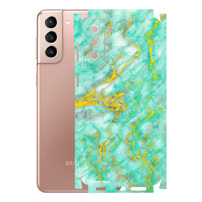 Samsung A/S Series Phone Skins (All Models) - Green And Gold Marble Feel - Matte Finish (M-16) Samsung Galaxy S21 Plus 5G
