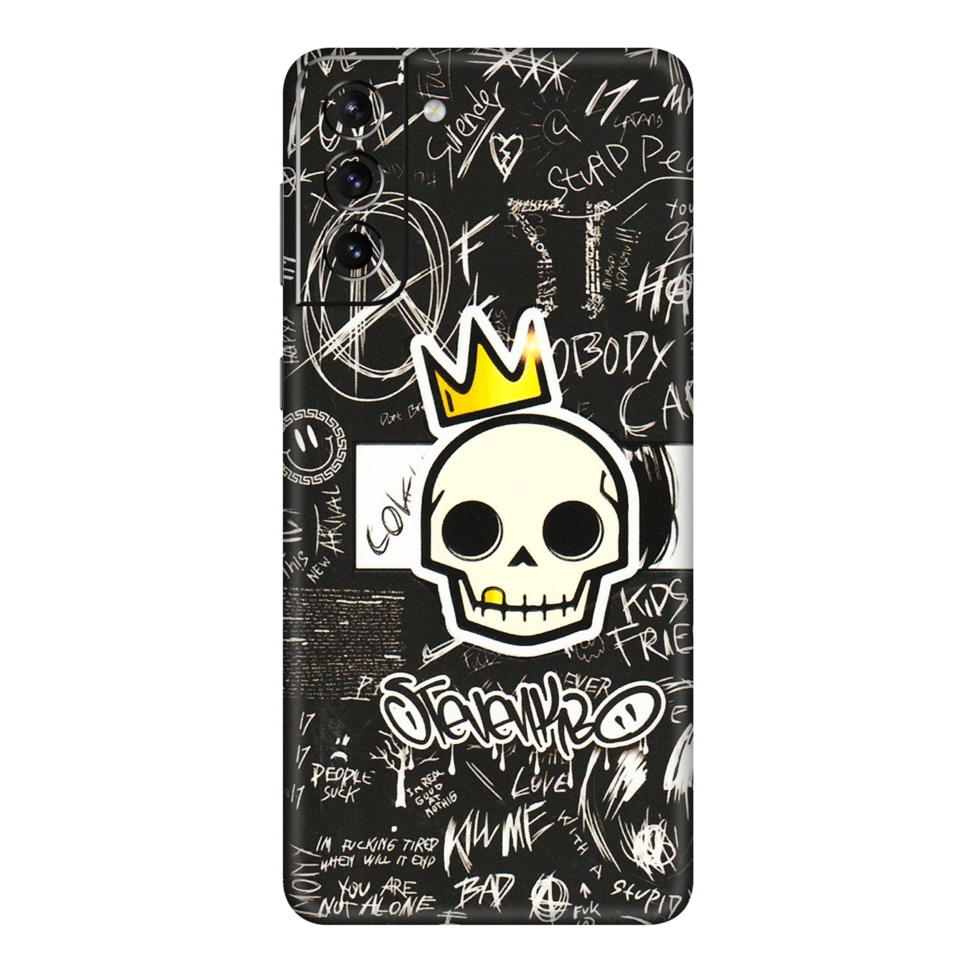 Samsung A/S Series Phone Skins (All Models) - Funny Skull Black Chalk Grafitti - 3D Embossed Finish (L-22) Samsung Galaxy S21 Plus 5G