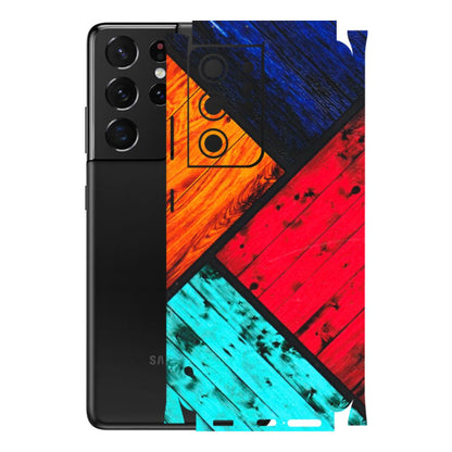 Samsung A/S Series Phone Skins (All Models) - Colourful Wood Panels Abstract - 3D Embossed Finish (L-09) Samsung Galaxy S21 Ultra 5G