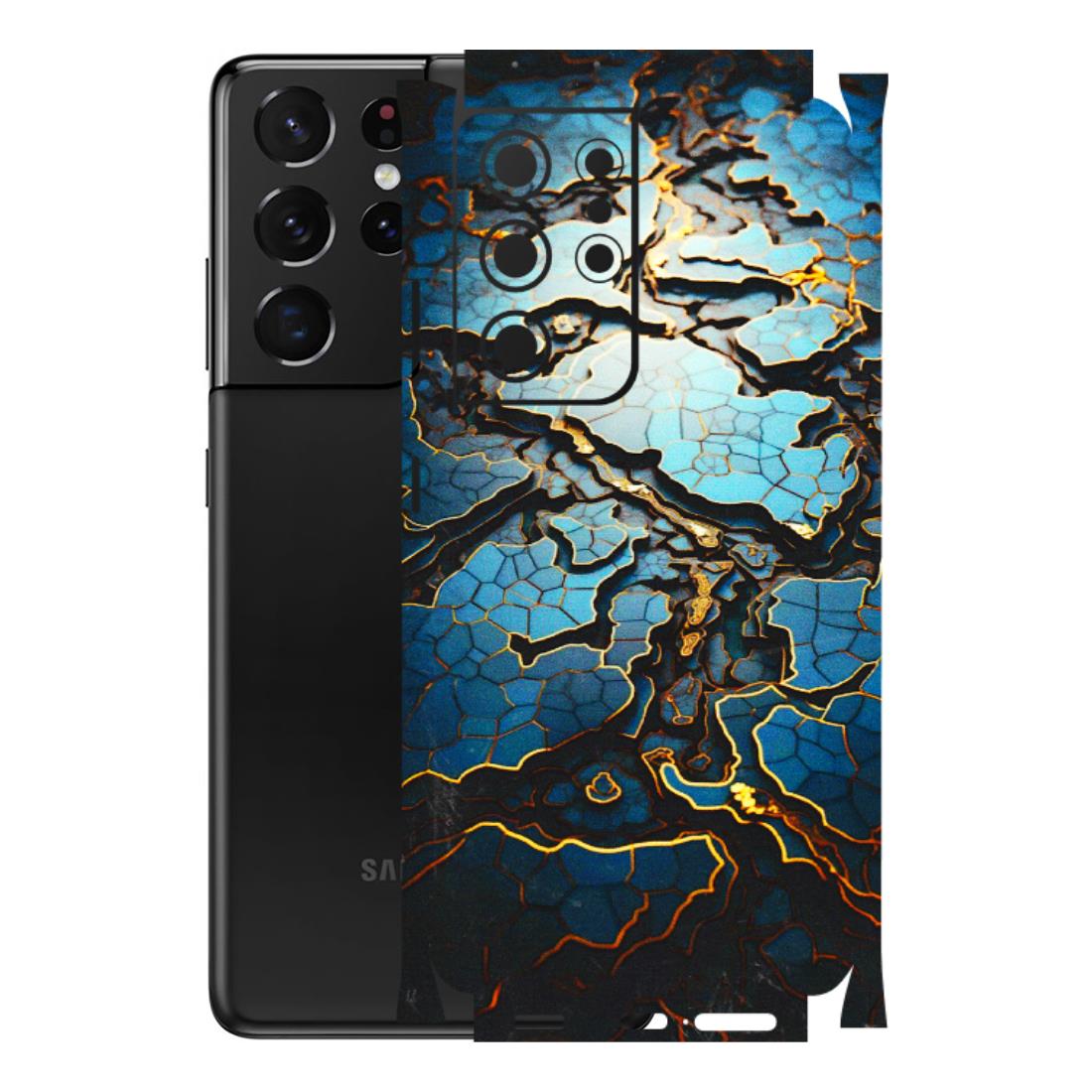 Samsung A/S Series Phone Skins (All Models) - Blue Gold Abstract - 3D Embossed Finish (L-11) Samsung Galaxy S21 Ultra 5G
