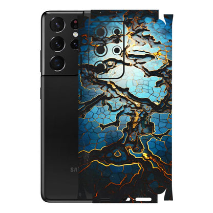Samsung A/S Series Phone Skins (All Models) - Blue Gold Abstract - 3D Embossed Finish (L-11) Samsung Galaxy S21 Ultra 5G