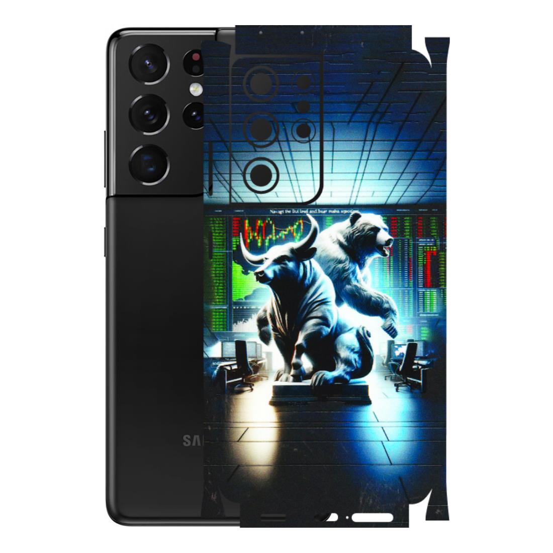 Samsung A/S Series Phone Skins (All Models) - Stock Market Sensex Bear vs Bulls - 3D Embossed Finish (L-15) Samsung Galaxy S21 Ultra 5G