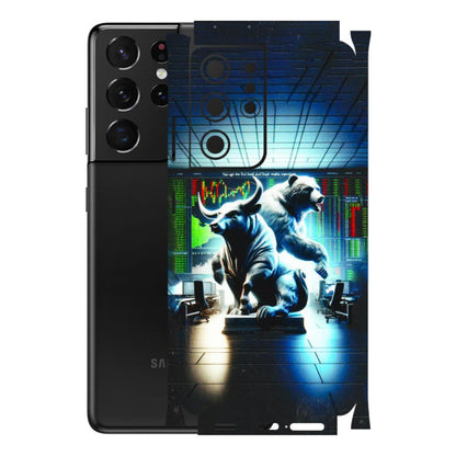 Samsung A/S Series Phone Skins (All Models) - Stock Market Sensex Bear vs Bulls - 3D Embossed Finish (L-15) Samsung Galaxy S21 Ultra 5G