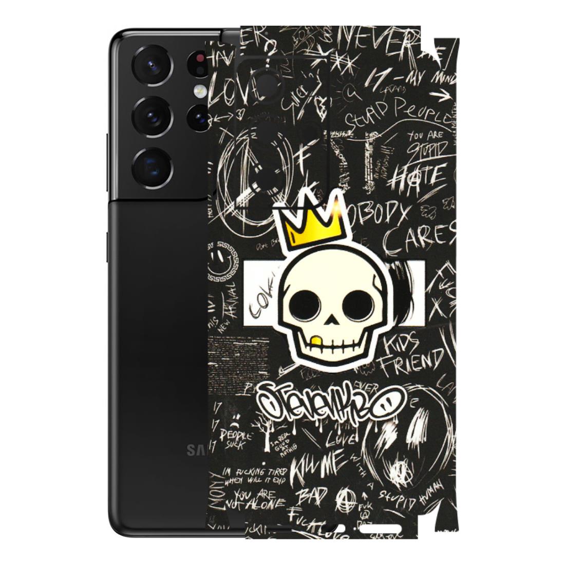 Samsung A/S Series Phone Skins (All Models) - Funny Skull Black Chalk Grafitti - 3D Embossed Finish (L-22) Samsung Galaxy S21 Ultra 5G