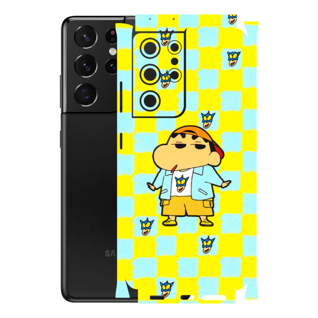 Samsung A/S Series Phone Skins (All Models) - Yellow Blue Shinchan Cute - 3D Embossed Finish (L-221) Samsung Galaxy S21 Ultra 5G