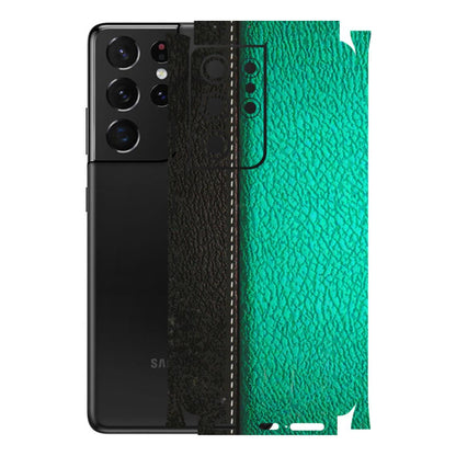 Samsung A/S Series Phone Skins (All Models) - Black Green Dual Leather Stich - 3D Embossed Finish (L-233) Samsung Galaxy S21 Ultra 5G