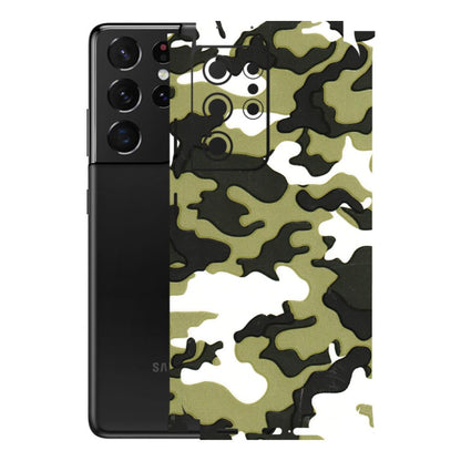 Samsung A/S Series Phone Skins (All Models) - Camouflages White And Green - 3D Embossed Finish (L-243) Samsung Galaxy S21 Ultra 5G
