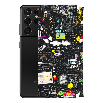 Samsung A/S Series Phone Skins (All Models) - Black Creatives Doodles - 3D Embossed Finish (L-311) Samsung Galaxy S21 Ultra 5G