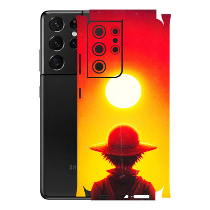 Samsung A/S Series Phone Skins (All Models) - Cool Sunset With Monkey D.Luffy Anime - 3D Embossed Finish (L-329) Samsung Galaxy S21 Ultra 5G