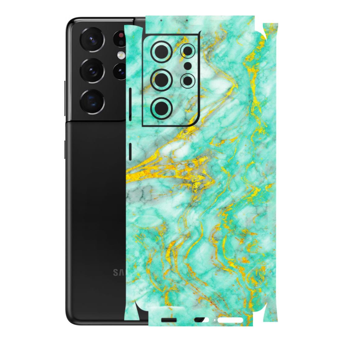 Samsung A/S Series Phone Skins (All Models) - Green And Gold Marble Feel - Matte Finish (M-16) Samsung Galaxy S21 Ultra 5G