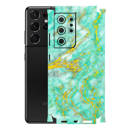 Samsung A/S Series Phone Skins (All Models) - Green And Gold Marble Feel - Matte Finish (M-16) Samsung Galaxy S21 Ultra 5G