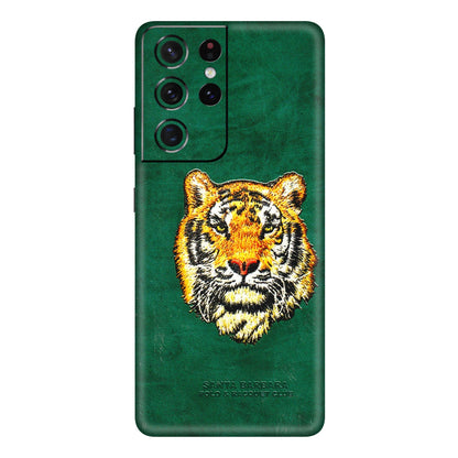 Samsung A/S Series Phone Skins (All Models) - Leather Feel Tiger - 3D Embossed Finish (L-111) Samsung Galaxy S21 Ultra 5G