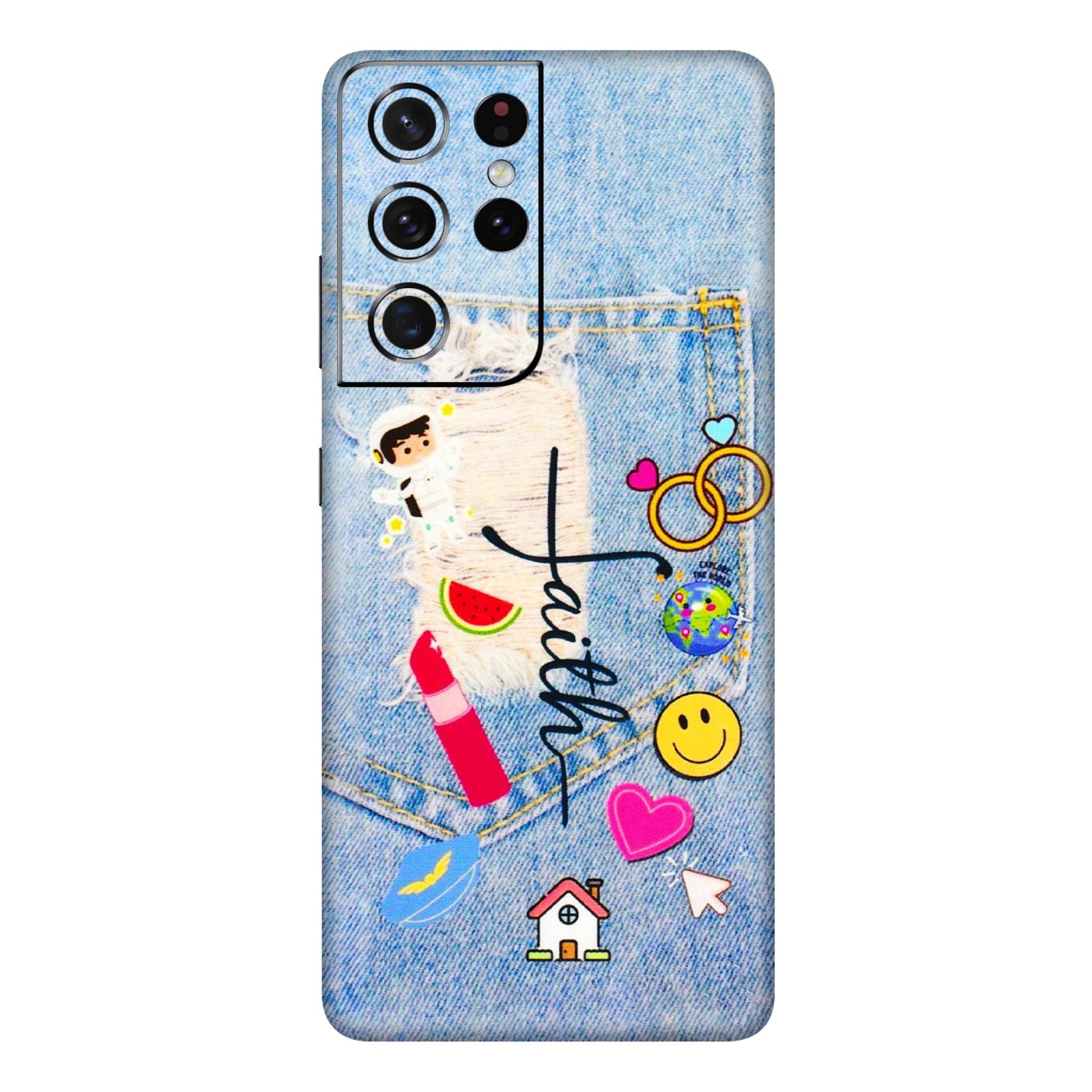 Samsung A/S Series Phone Skins (All Models) - Denim Jeans Pocket - 3D Embossed Finish (L-134) Samsung Galaxy S21 Ultra 5G