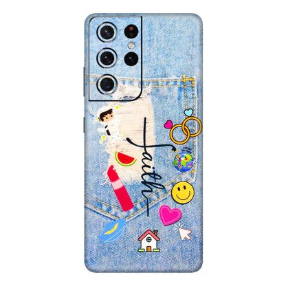 Samsung A/S Series Phone Skins (All Models) - Denim Jeans Pocket - 3D Embossed Finish (L-134) Samsung Galaxy S21 Ultra 5G