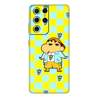 Samsung A/S Series Phone Skins (All Models) - Yellow Blue Shinchan Cute - 3D Embossed Finish (L-221) Samsung Galaxy S21 Ultra 5G