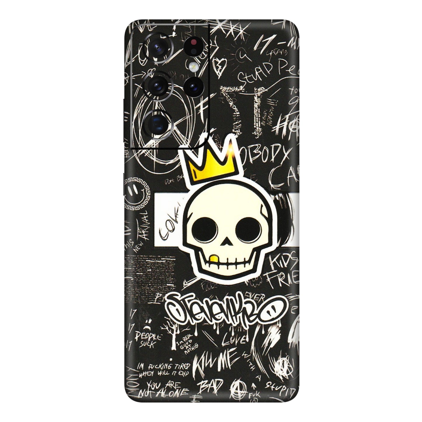 Samsung A/S Series Phone Skins (All Models) - Funny Skull Black Chalk Grafitti - 3D Embossed Finish (L-22) Samsung Galaxy S21 Ultra 5G