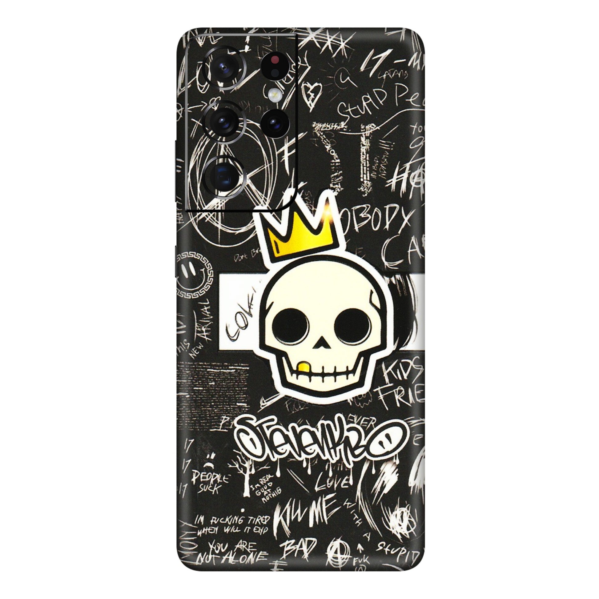 Samsung A/S Series Phone Skins (All Models) - Funny Skull Black Chalk Grafitti - 3D Embossed Finish (L-22) Samsung Galaxy S21 Ultra 5G