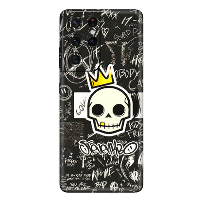 Samsung A/S Series Phone Skins (All Models) - Funny Skull Black Chalk Grafitti - 3D Embossed Finish (L-22) Samsung Galaxy S21 Ultra 5G