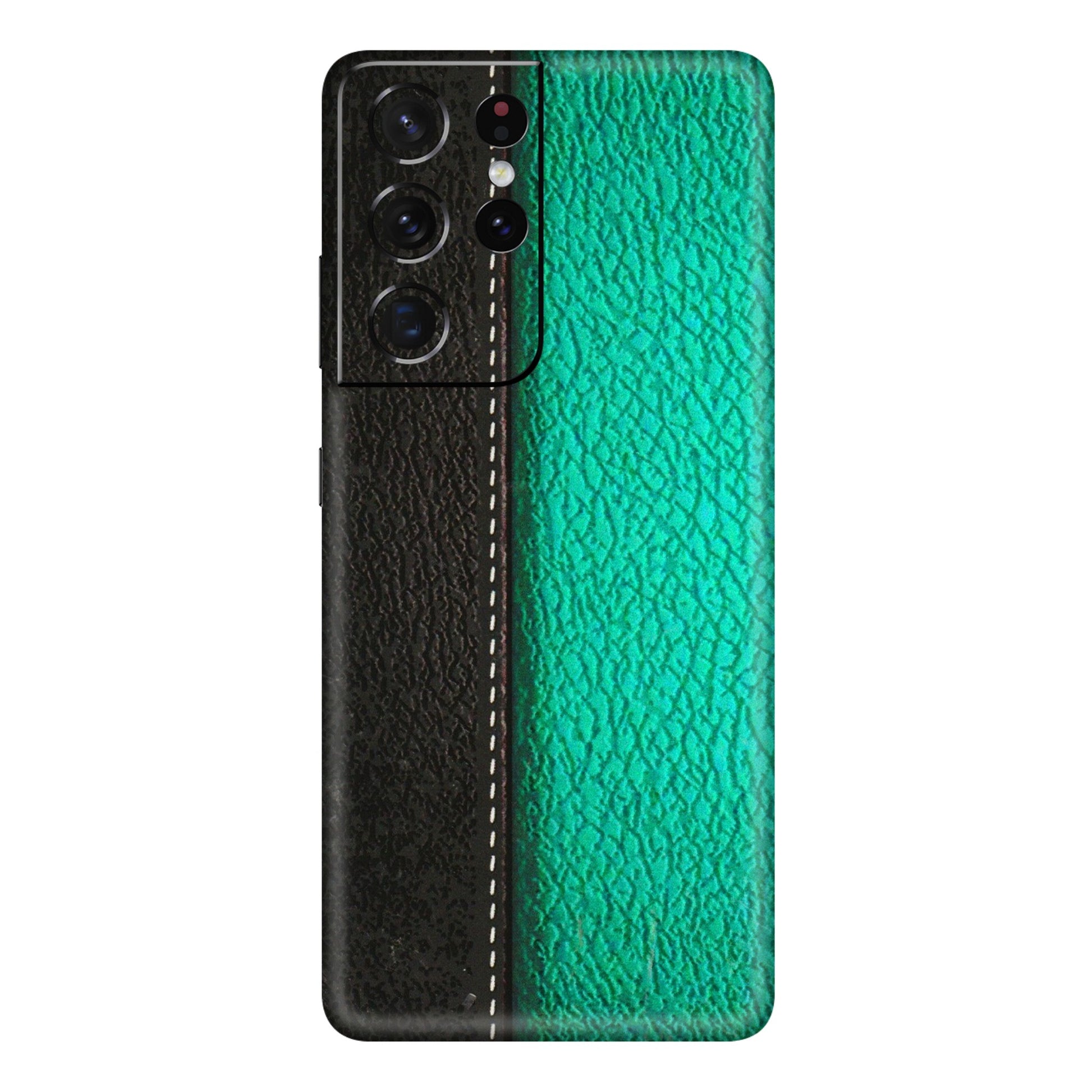 Samsung A/S Series Phone Skins (All Models) - Black Green Dual Leather Stich - 3D Embossed Finish (L-233) Samsung Galaxy S21 Ultra 5G