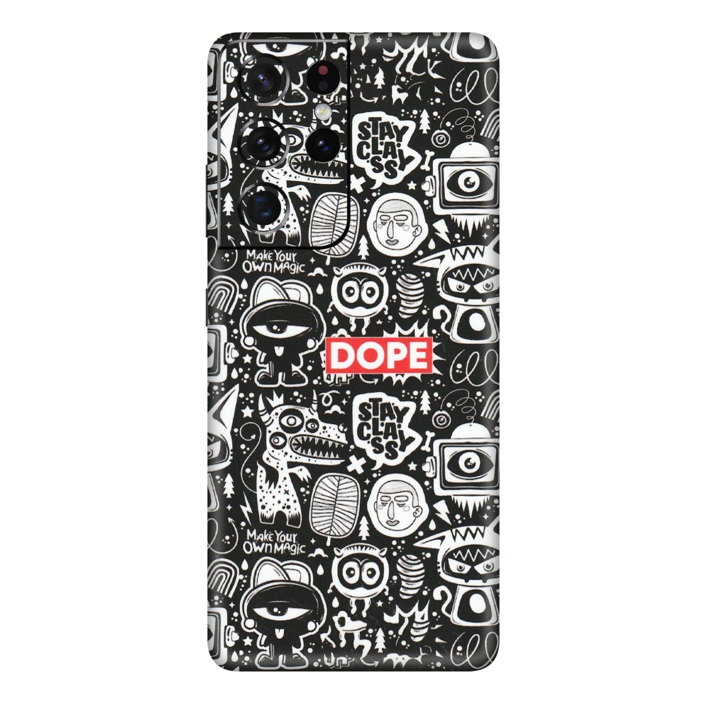 Samsung A/S Series Phone Skins (All Models) - Dope Stay Classy Black Doodles - Matte Finish (M-126) Samsung Galaxy S21 Ultra 5G