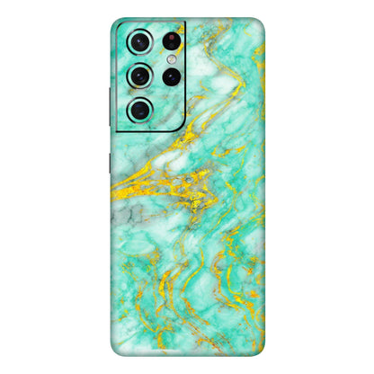 Samsung A/S Series Phone Skins (All Models) - Green And Gold Marble Feel - Matte Finish (M-16) Samsung Galaxy S21 Ultra 5G