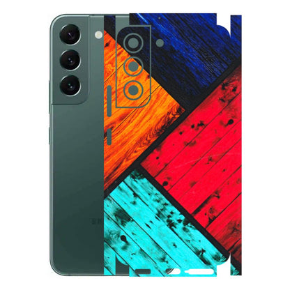 Samsung A/S Series Phone Skins (All Models) - Colourful Wood Panels Abstract - 3D Embossed Finish (L-09) Samsung Galaxy S22