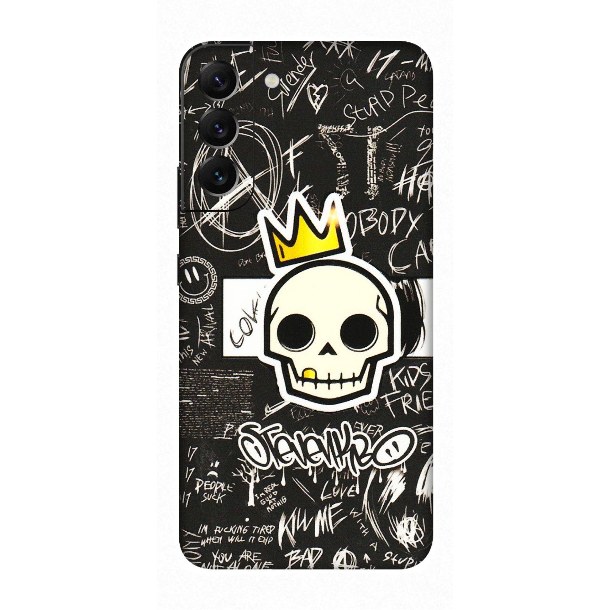 Samsung A/S Series Phone Skins (All Models) - Funny Skull Black Chalk Grafitti - 3D Embossed Finish (L-22) Samsung Galaxy S22 Plus