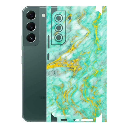 Samsung A/S Series Phone Skins (All Models) - Green And Gold Marble Feel - Matte Finish (M-16) Samsung Galaxy S22 Plus