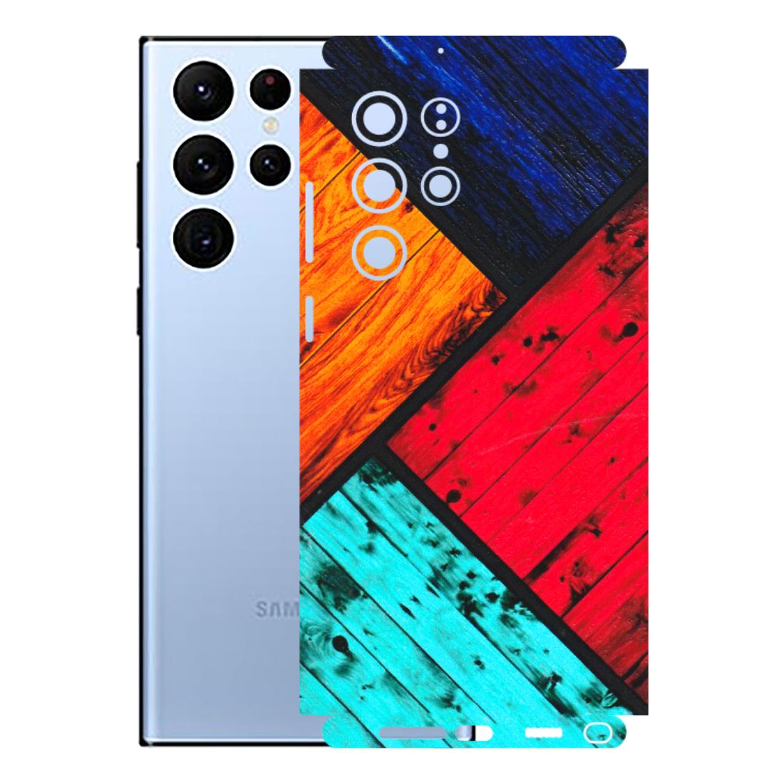 Samsung A/S Series Phone Skins (All Models) - Colourful Wood Panels Abstract - 3D Embossed Finish (L-09) Samsung Galaxy S22 Ultra