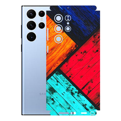 Samsung A/S Series Phone Skins (All Models) - Colourful Wood Panels Abstract - 3D Embossed Finish (L-09) Samsung Galaxy S22 Ultra