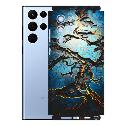 Samsung A/S Series Phone Skins (All Models) - Blue Gold Abstract - 3D Embossed Finish (L-11) Samsung Galaxy S22 Ultra