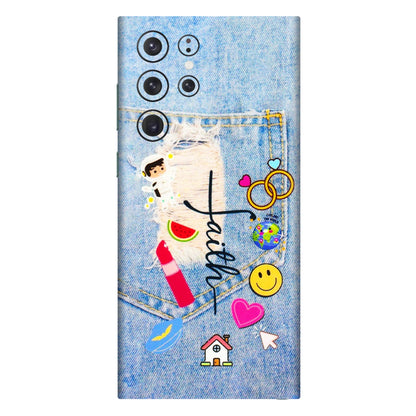 Samsung A/S Series Phone Skins (All Models) - Denim Jeans Pocket - 3D Embossed Finish (L-134) Samsung Galaxy S22 Ultra