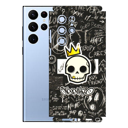 Samsung A/S Series Phone Skins (All Models) - Funny Skull Black Chalk Grafitti - 3D Embossed Finish (L-22) Samsung Galaxy S22 Ultra
