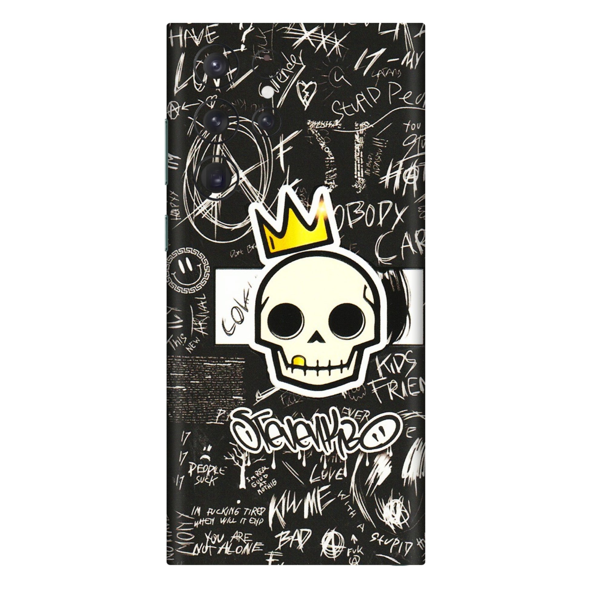 Samsung A/S Series Phone Skins (All Models) - Funny Skull Black Chalk Grafitti - 3D Embossed Finish (L-22) Samsung Galaxy S22 Ultra