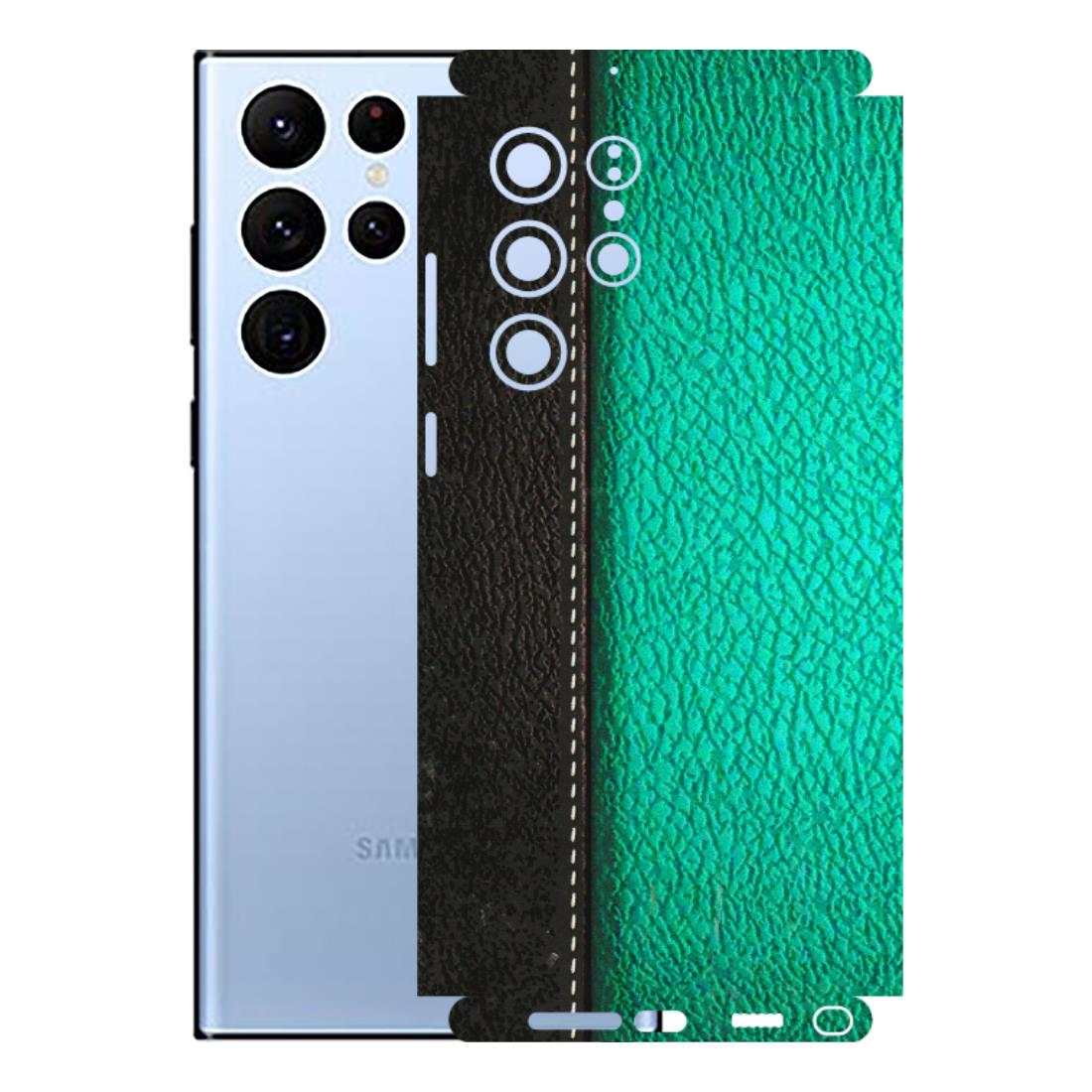 Samsung A/S Series Phone Skins (All Models) - Black Green Dual Leather Stich - 3D Embossed Finish (L-233) Samsung Galaxy S22 Ultra