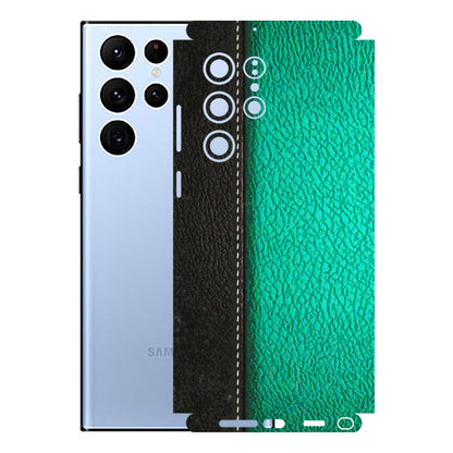Samsung A/S Series Phone Skins (All Models) - Black Green Dual Leather Stich - 3D Embossed Finish (L-233) Samsung Galaxy S22 Ultra