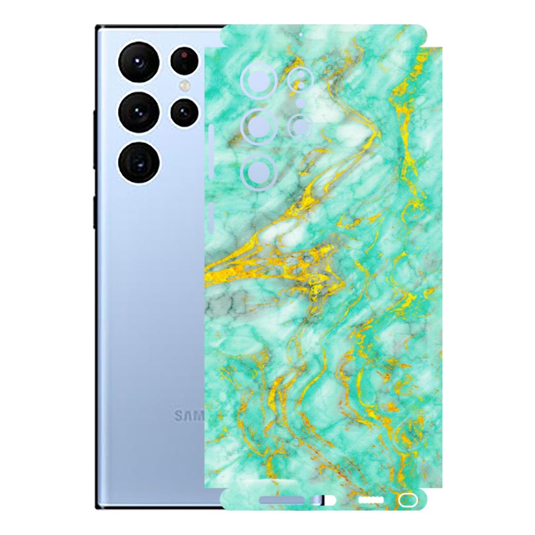 Samsung A/S Series Phone Skins (All Models) - Green And Gold Marble Feel - Matte Finish (M-16) Samsung Galaxy S22 Ultra