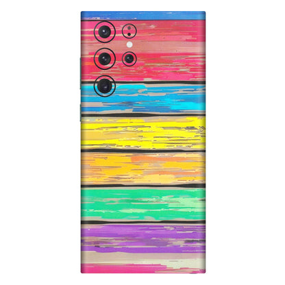Samsung A/S Series Phone Skins (All Models) - Multi Colour Wooden Wall - Matte Finish (M-96) Samsung Galaxy S22 Ultra