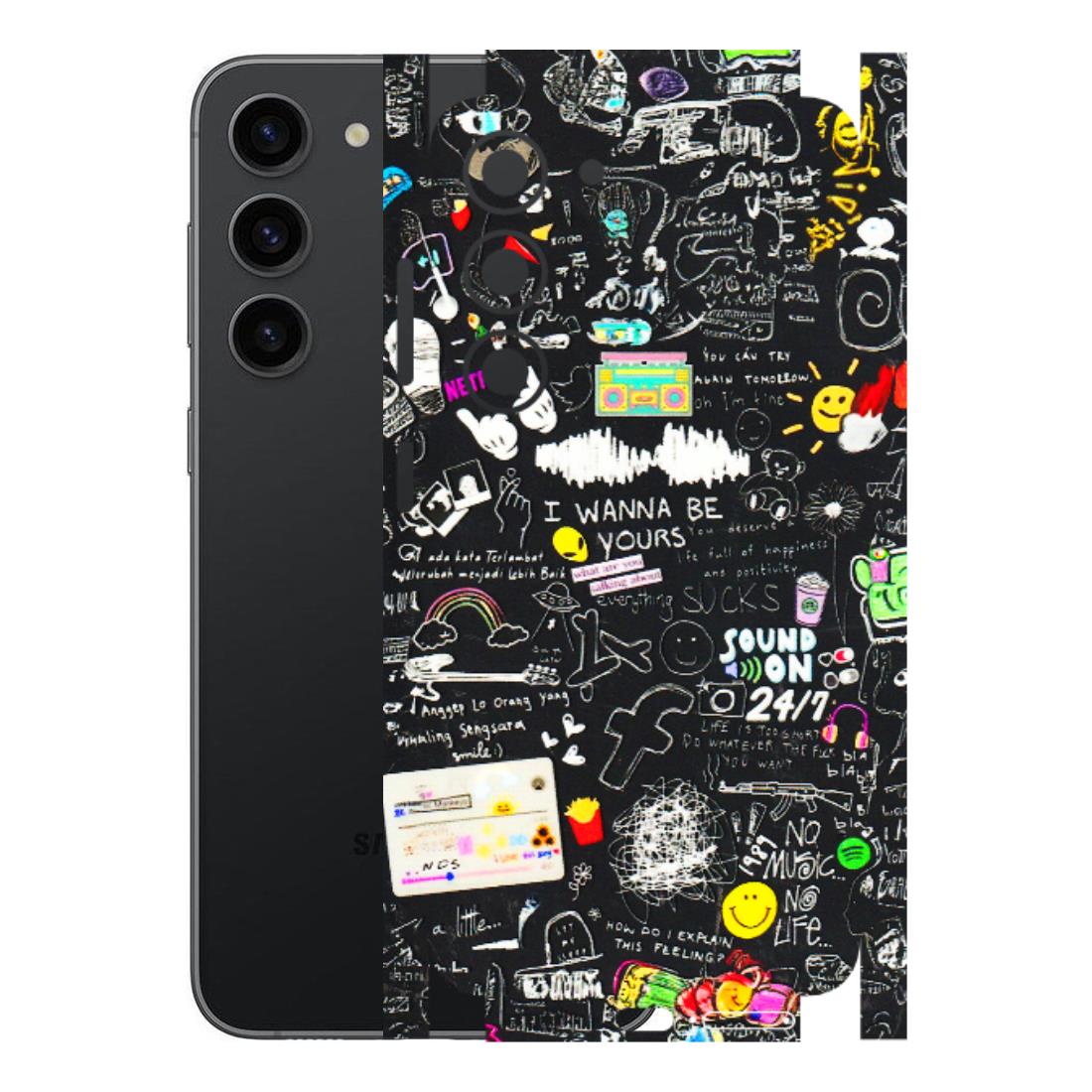Samsung A/S Series Phone Skins (All Models) - Black Creatives Doodles - 3D Embossed Finish (L-311) Samsung Galaxy S23 (5G)
