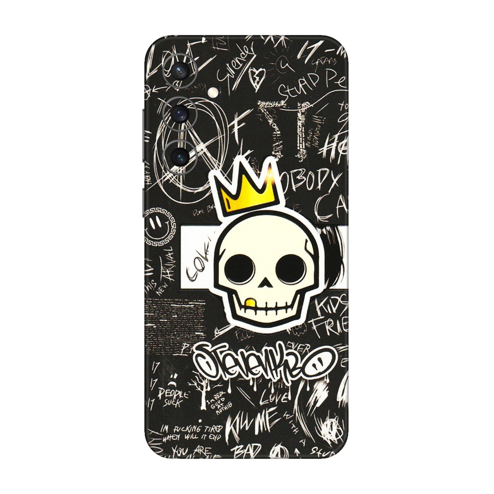 Samsung A/S Series Phone Skins (All Models) - Funny Skull Black Chalk Grafitti - 3D Embossed Finish (L-22) Samsung Galaxy S23 FE (5G)