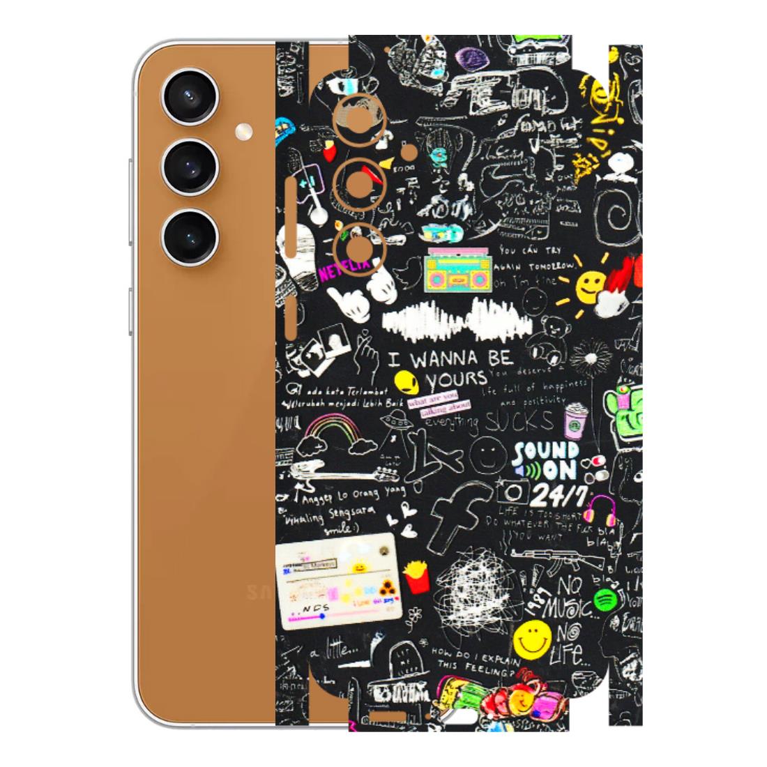 Samsung A/S Series Phone Skins (All Models) - Black Creatives Doodles - 3D Embossed Finish (L-311) Samsung Galaxy S23 FE (5G)