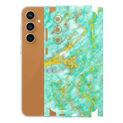 Samsung A/S Series Phone Skins (All Models) - Green And Gold Marble Feel - Matte Finish (M-16) Samsung Galaxy S23 FE (5G)