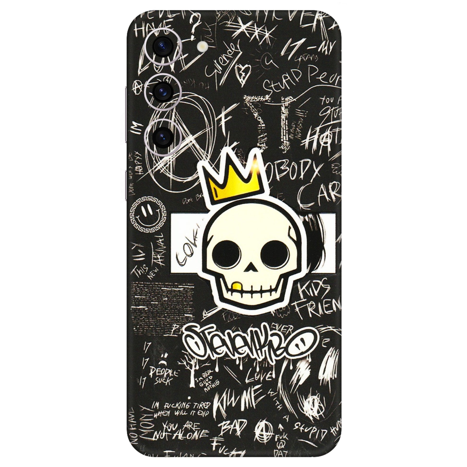 Samsung A/S Series Phone Skins (All Models) - Funny Skull Black Chalk Grafitti - 3D Embossed Finish (L-22) Samsung Galaxy S23 Plus (5G)