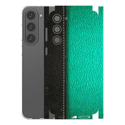 Samsung A/S Series Phone Skins (All Models) - Black Green Dual Leather Stich - 3D Embossed Finish (L-233) Samsung Galaxy S23 Plus (5G)