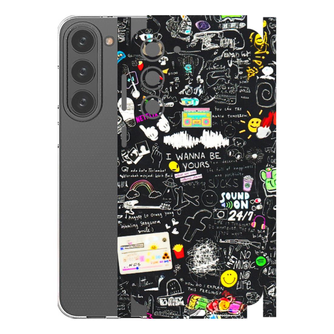 Samsung A/S Series Phone Skins (All Models) - Black Creatives Doodles - 3D Embossed Finish (L-311) Samsung Galaxy S23 Plus (5G)