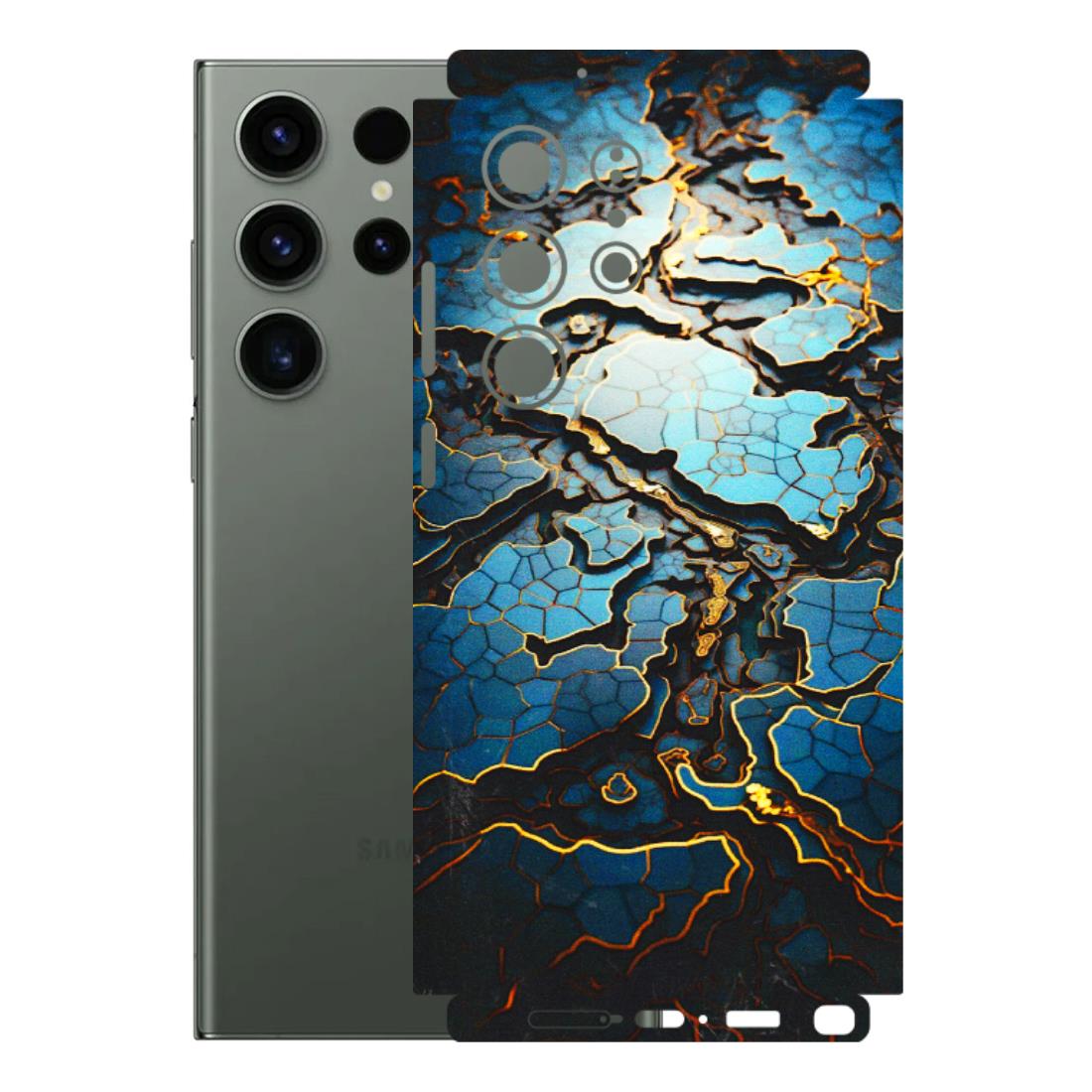 Samsung A/S Series Phone Skins (All Models) - Blue Gold Abstract - 3D Embossed Finish (L-11) Samsung Galaxy S23 Ultra (5G)