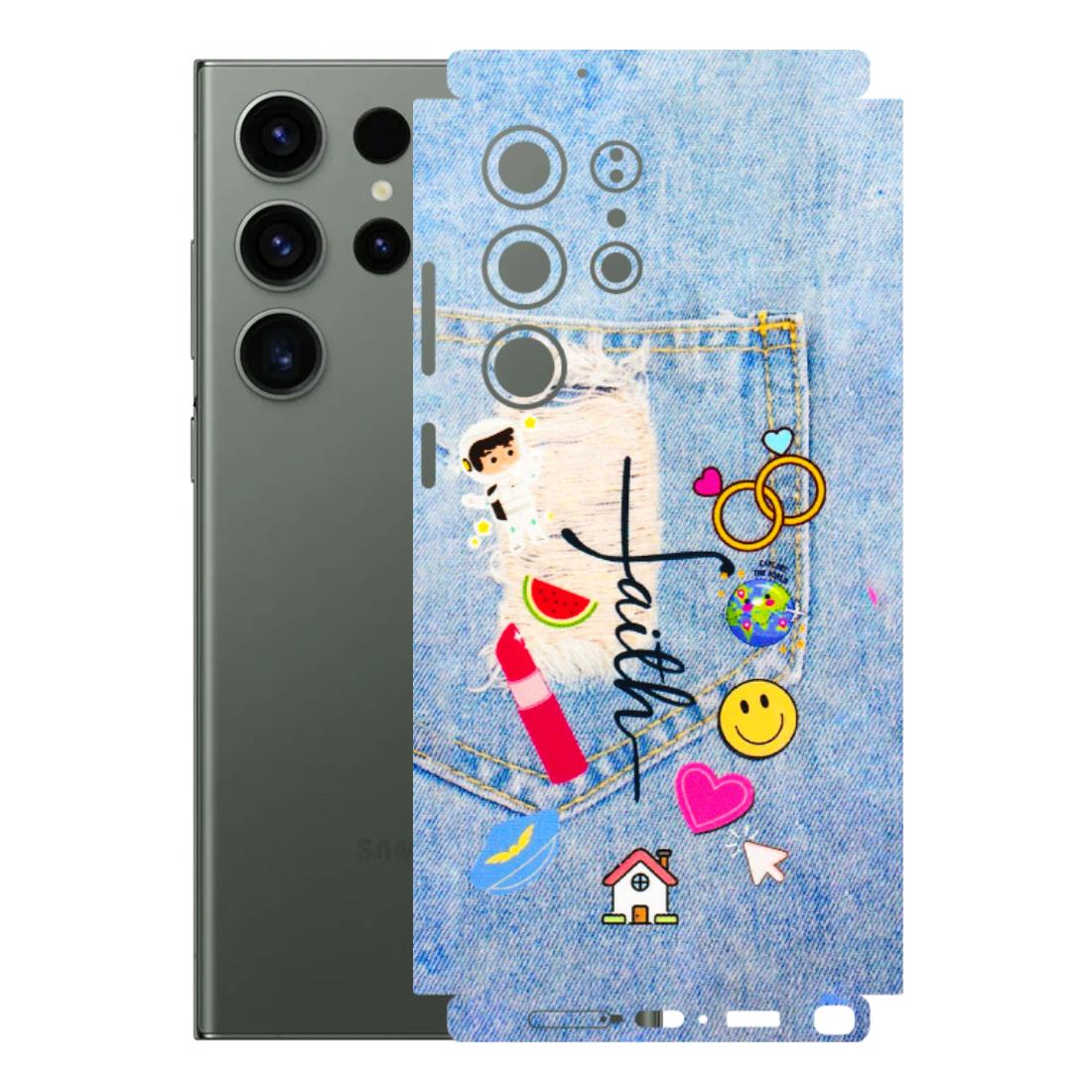 Samsung A/S Series Phone Skins (All Models) - Denim Jeans Pocket - 3D Embossed Finish (L-134) Samsung Galaxy S23 Ultra (5G)