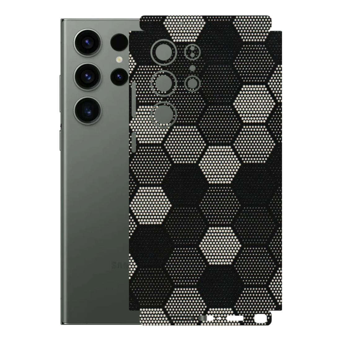 Samsung A/S Series Phone Skins (All Models) - Black & White Dotted Honeycomb Texture - 3D Embossed Finish (L-202) Samsung Galaxy S23 Ultra (5G)