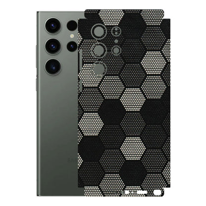 Samsung A/S Series Phone Skins (All Models) - Black & White Dotted Honeycomb Texture - 3D Embossed Finish (L-202) Samsung Galaxy S23 Ultra (5G)
